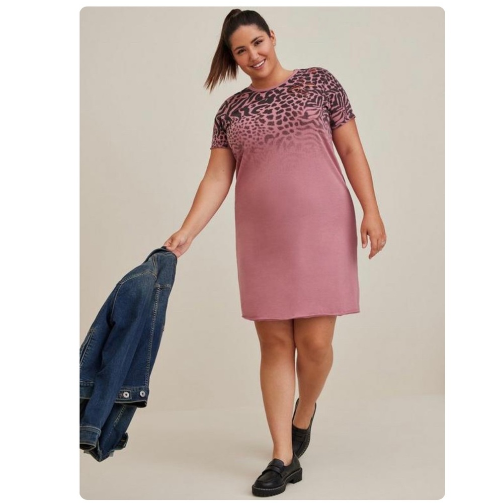 Torrid Lovesick Destructed Dress - Cotton Overdyed Animal leopard Dusty pink 2
